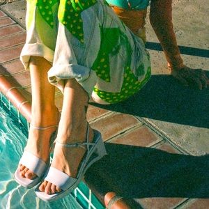 Jeffrey Campbell Scoobiedoo Wedge Sandal in Dust Blue Size 7